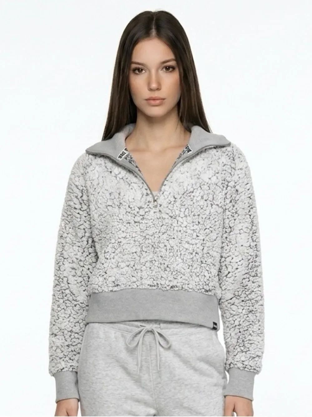 VICTORIA’S SECRET PINK | Gray Crop Sherpa 1/4 Zip Pullover Sweatshirt Women’s M